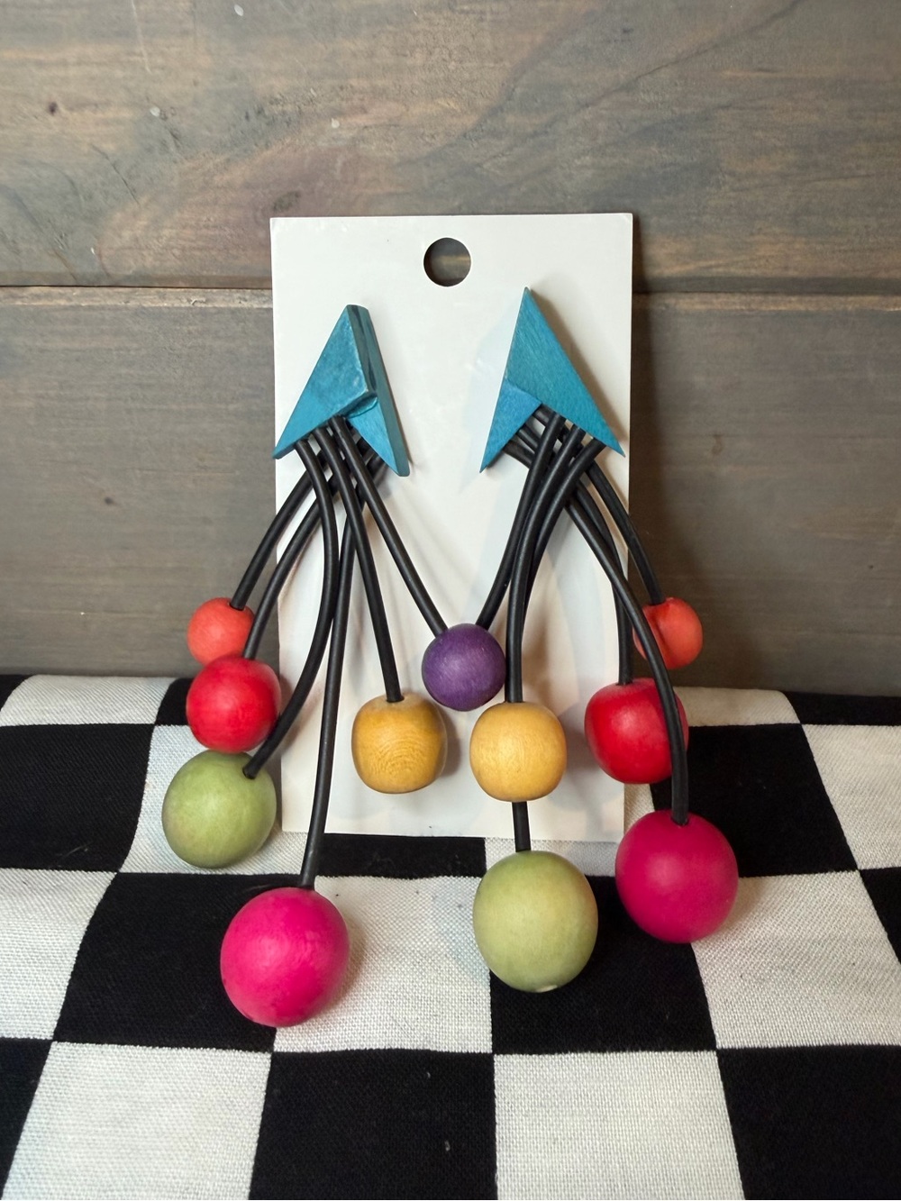 Vintage Wood Multicolored Abstract Earrings